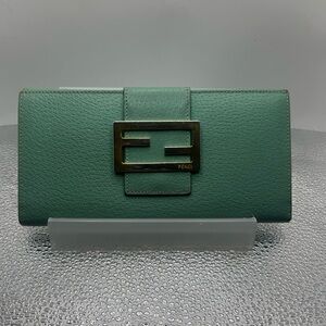 Fendi Teal Green Leather  Wallet with Geometric Hardware